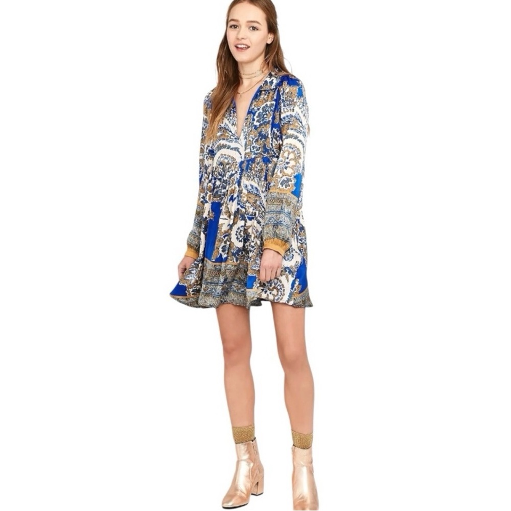 Free People Dress Say You Love Me Printed Flowy Mini Dress Sz M - Picture 4 of 10
